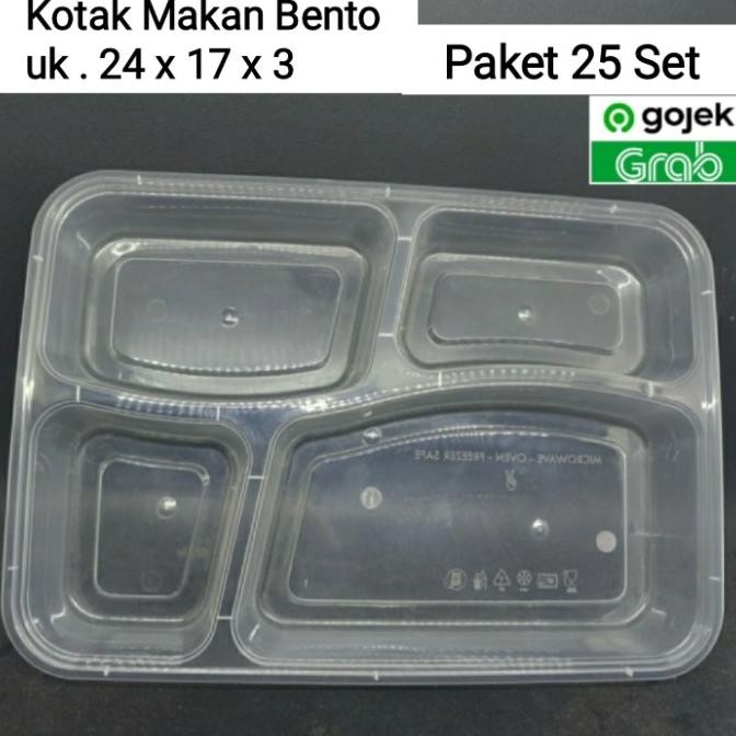 KOTAK MAKANAN 25PCS THINWALL BENTO BOX SEKAT 4 BEKAL MAKANAN + TUTUP 2010T