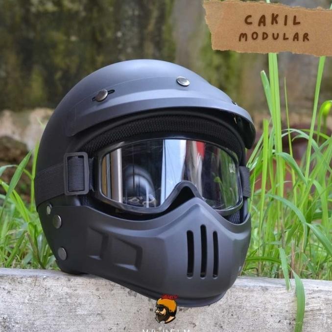 HELM RETRO CAKIL MODULAR SNI VESPA / CAFERACER FREE GOGGLE ( MR HELM ) KLM