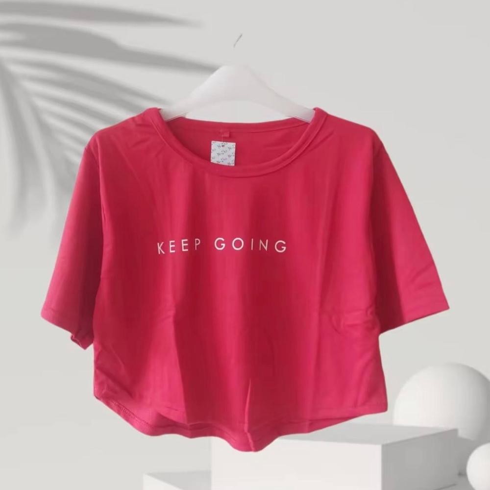 Ox04 CROP TOP KEEP GOING KAOS Santai CROP OVERSIZE KAOS CEWEK BAJU WANITA Viral