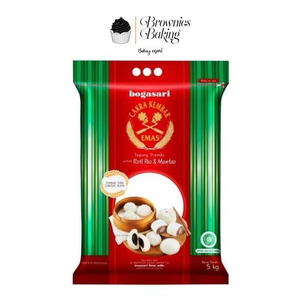 

Tepung Roti Pao Mantao Bakpao Cakra Kembar Emas 5 kg