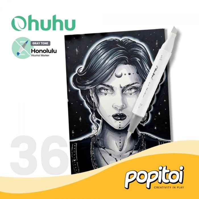 

T E R B A R U OHUHU Honolulu Gray Tone 36 Colors Dual Tip Brush & Chisel Art Marker