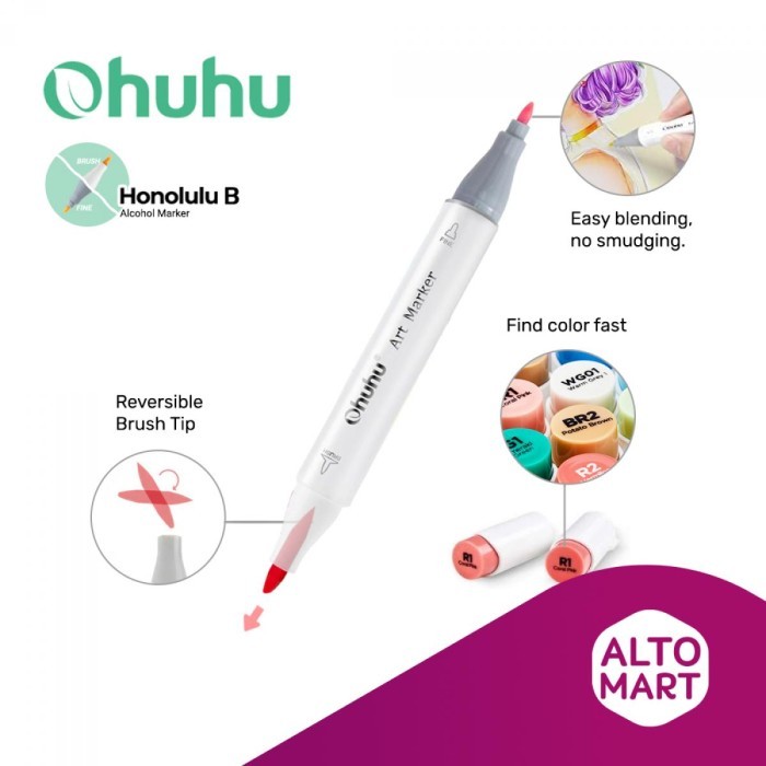 

T E R B A R U OHUHU Honolulu B 104+1 Colors Dual Tip Brush & Fine Alcohol Art Marker