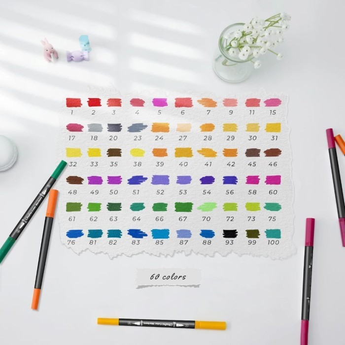 

T E R B A R U Ohuhu Dual Brush Fine Tips Art Marker Pens 60 color Maui series