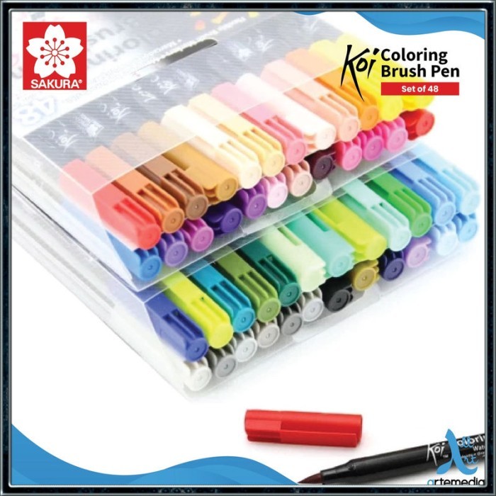 

T E R B A R U Brush Pen Sakura Koi Coloring Brush Pen Set 48 Pena Kuas Warna