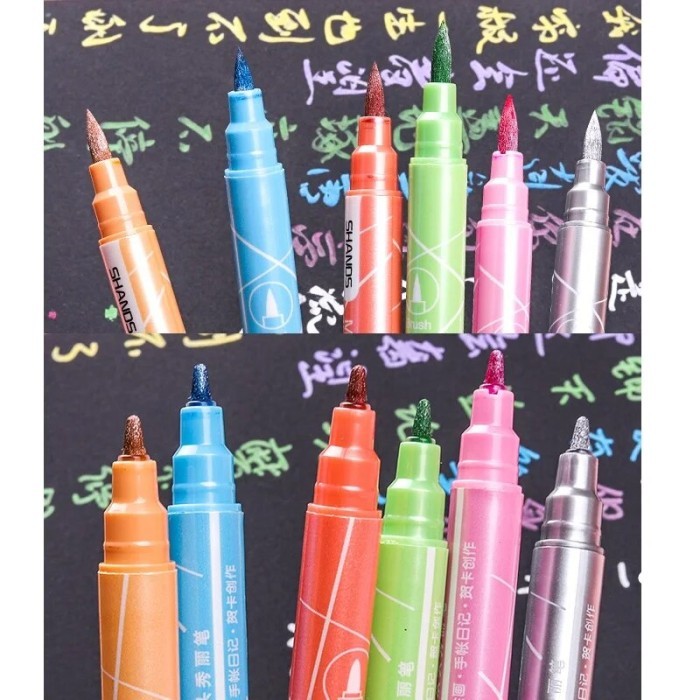 

T E R B A R U 12Pcs Metal Ink Brush Pens Set Double Ended Metallic Color