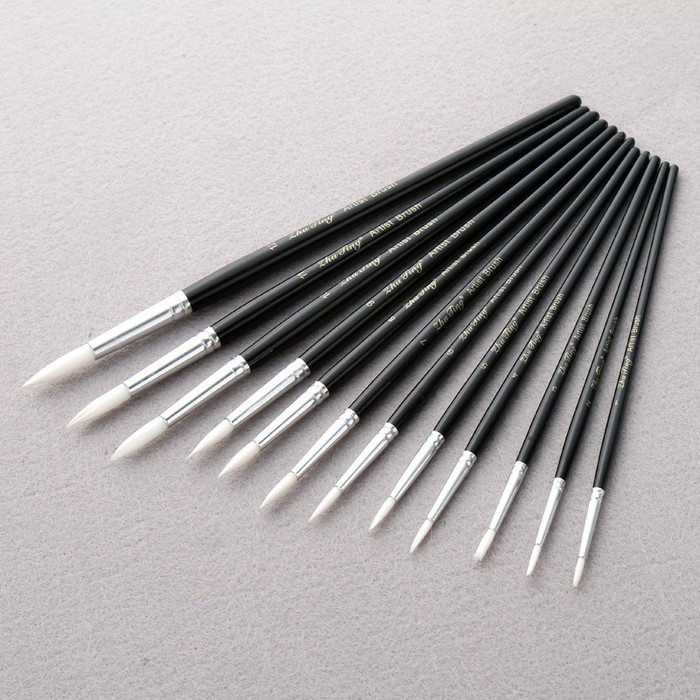 

T E R B A R U AN 12 Pcs/Lot Paint Brush Different Size Black Short Rod White