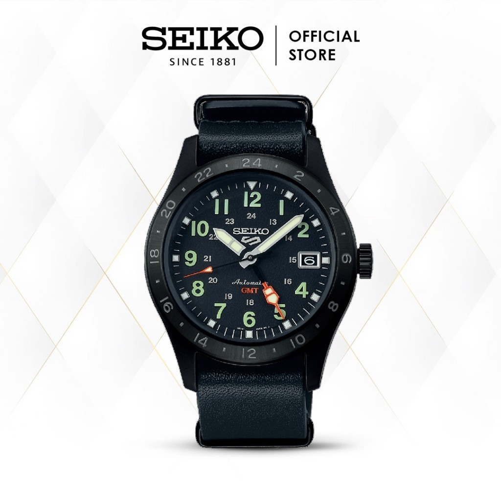 Seiko 5 Sports GMT SSK025K1 SSK025 Automatic Black Leather Strap