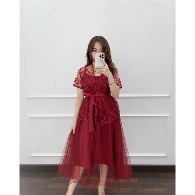 HARGA DISKON Dress pesta remaja Brukat wanita Grissia gaun pesta Natal Imlek murah