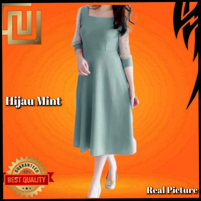 SALE Baju Gaun Pesta Wanita Elonire Dress Natal Korea Terbaru Hijau Mint