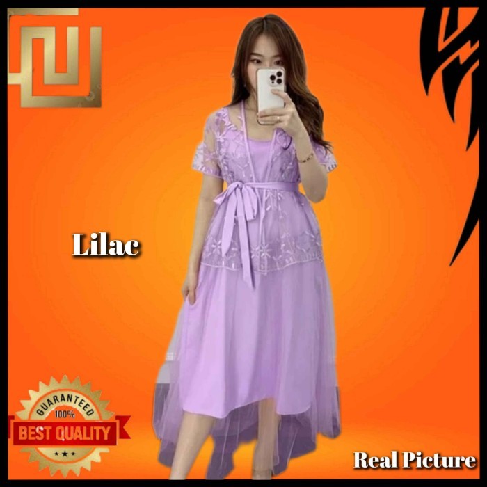 PROMO baju pesta wanita modern chana blouse natal korea midi dress lilac