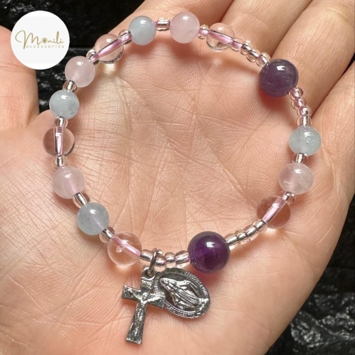 Gelang Rosario - Mixed Gemstone - Amethyst, Rose Quartz, Clear Quartz, Aquamarine