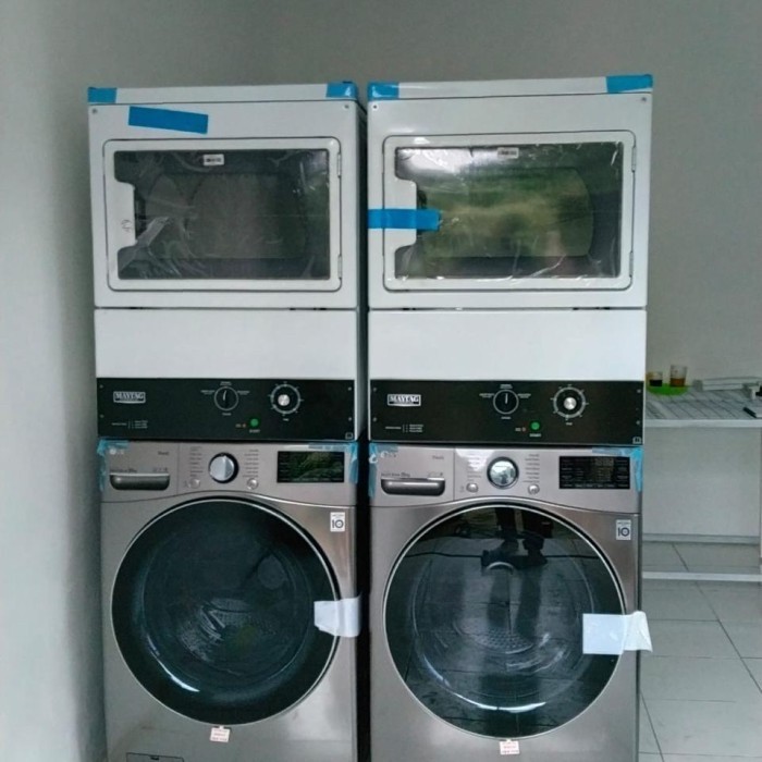 STACK WASHER LG 20 KG & DRAYER MAYTAG PINTU BESI, STACK WASHER DRAYER