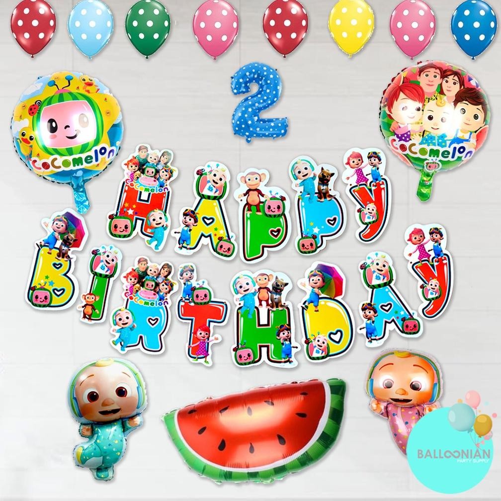 lij-56 COCOMELON SIMPLE DECORATION SET/DEKORASI ULTAH ANAK/BALON FOIL BABY/BALLOON COCOMELON Berkual