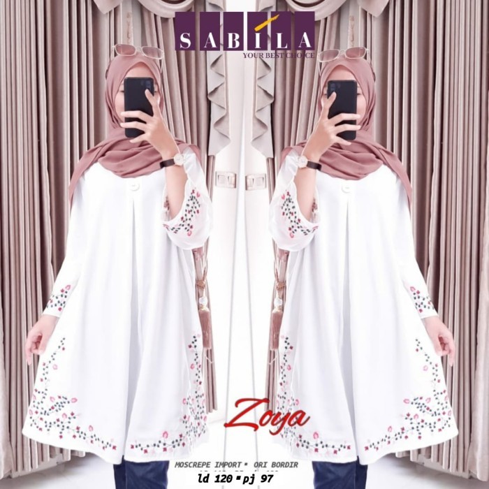 GRATIS ONGKIR New Zoya Tunik Baju Atasan Wanita Putih Bordir Modis jumbo big size