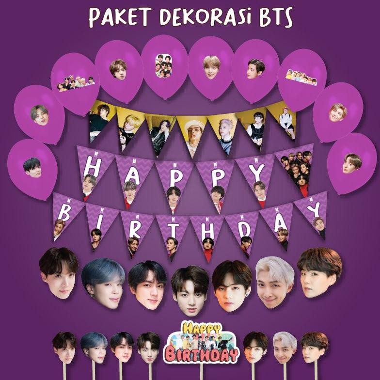 SALE DEKORASI HAPPY BIRTHDAY BTS DEKORASI ULANG TAHUN TOPPER CAKE HIASAN KUE JIMIN JUNGKOOK BT21 MER