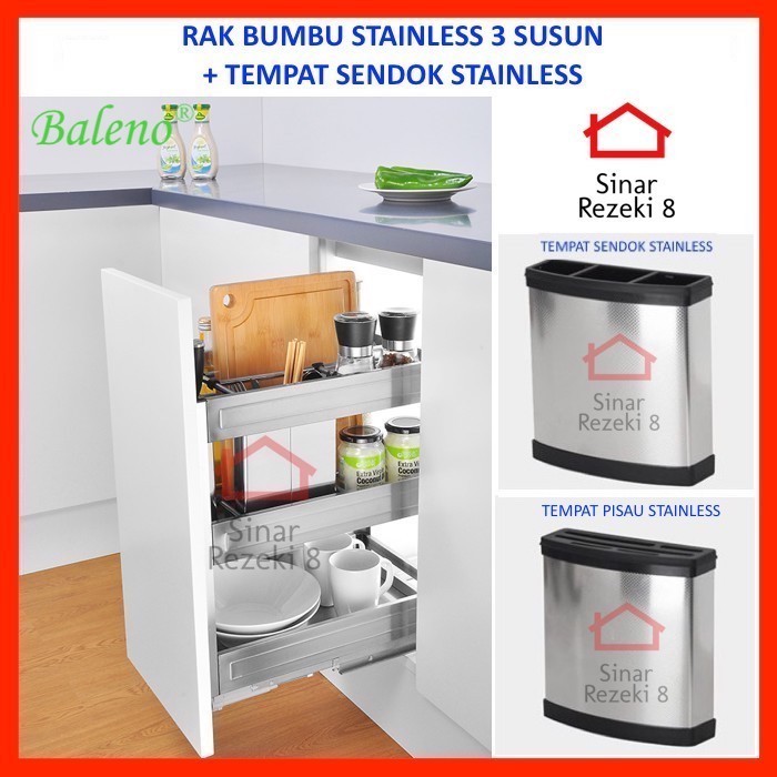 Laci - Rak Tarik Stainless Baleno Bumbu Botol Piring Dapur Sendok Panci 530