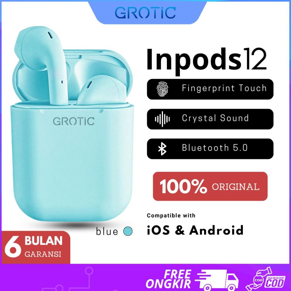 Headset Wireless Grotic Headset Bluetooth Inpods 12 Tws Macaron True Stereo Hifi Sentuh Earbud I12 E