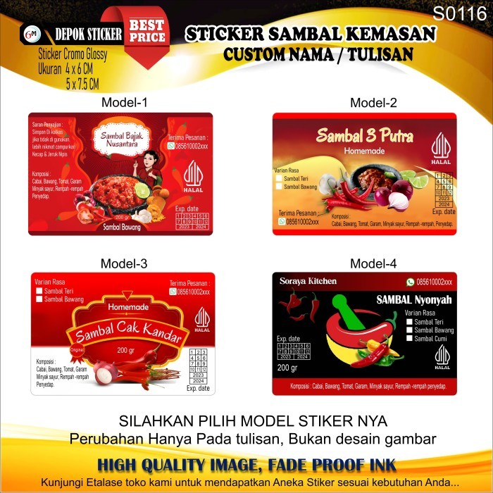 

Stiker Sambal Botol Kemasan CUSTOM NAMA