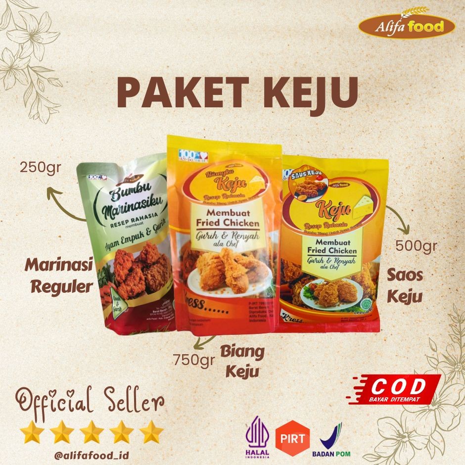 

ALIFA FOOD - PAKET KEJU, Marinasi Reguler 250gr, Biang Keju 750gr, Saos Keju 750gr