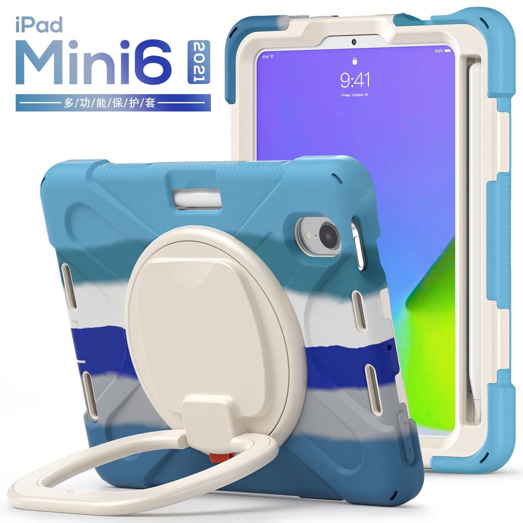 

iPad Mini 6 8.3 inci 2021 Casing Anak Berdiri Horisontal & Vertikal, Penutup Casing Tugas Berat Kasar dengan Tempat Pensil/Cincin Tangan & Tali Bahu untuk iPad Mini 6 8.3 inci 2021 |19FDCE25|