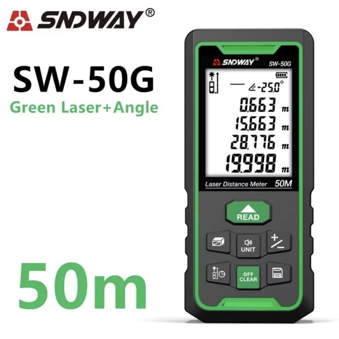 

newgan!! SNDWAY SW-50G Meteran Digital Laser Rangefinder Green Laser Distance