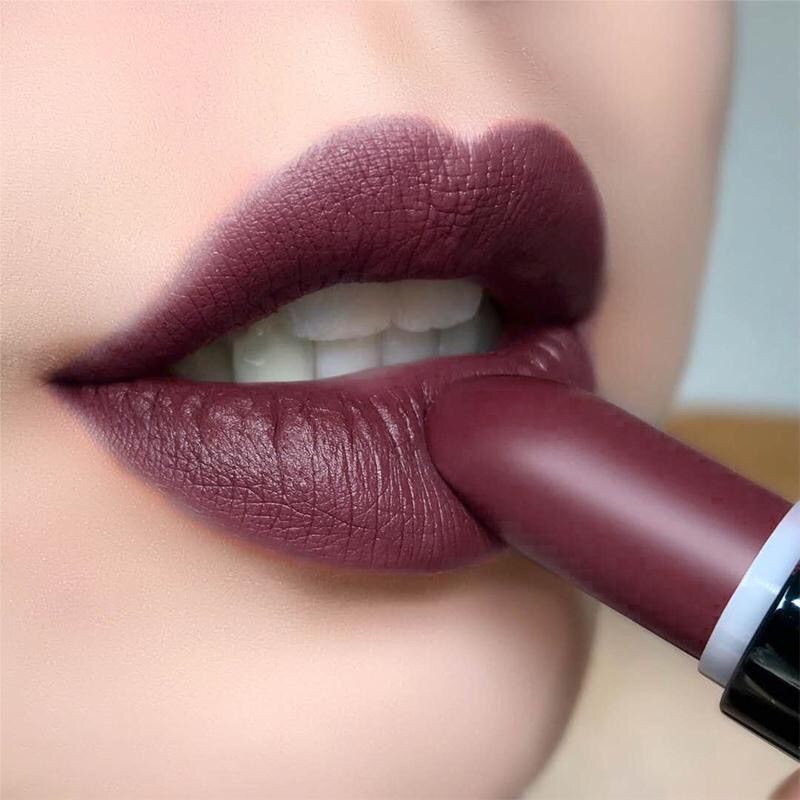 Lipstik Goth Burgundy Lipstik Matte Merah Muda Abu-abu Tahan Air Racun Warna Gelap Warna Ungu Retro 
