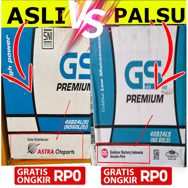 Aki Mobil GS Premium NS60L(S) / 46B 24L(S) Astra Otoparts Aki Mobil Mobil Original Bukan GS KW GS Go