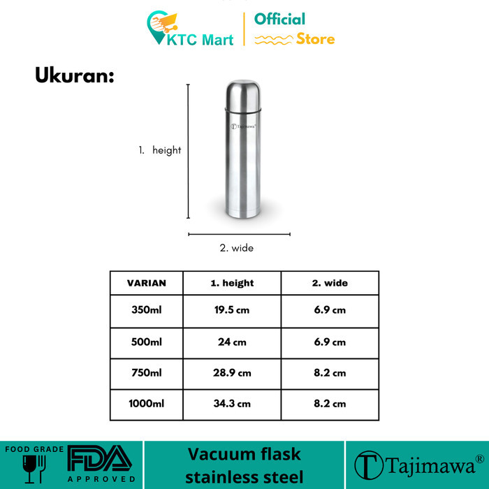 KTCmart - TAJIMAWA Thermos Air Panas 1000ml / Termos Vacum