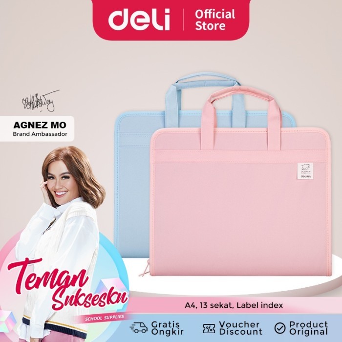 

BISA GOSEND! Deli File Folder Document Bag Tas Dokumen File A4 Warna Pink Biru 13 Sekat 72561