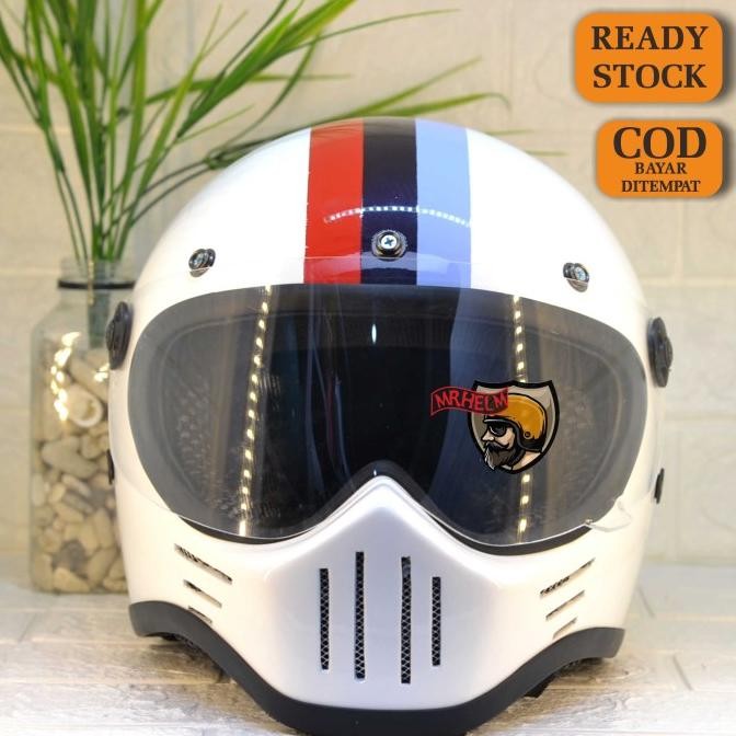 HELM CUSTOM RETRO CAKIL M30 BMW LIST CHROME WITH VISOR ( MR HELM ) TEB