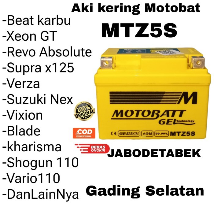 Original Motobatt MTZ5S aki motor Vario 110 , Beat Karbu , Vixion , MX new aki Gel High Spec