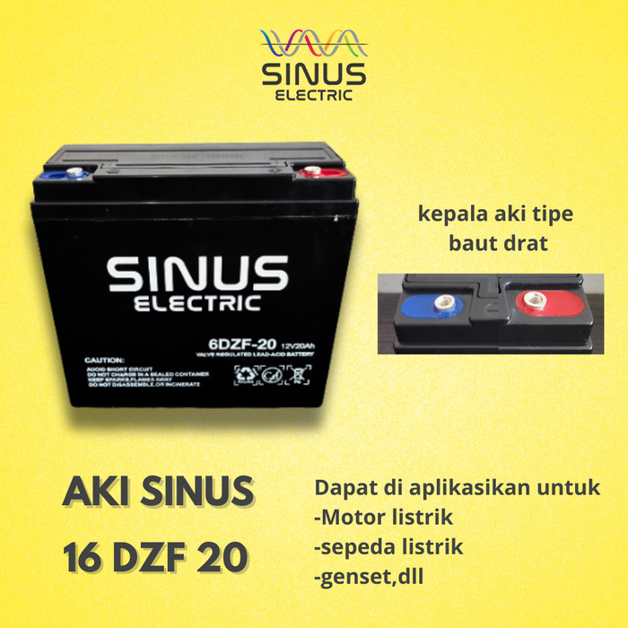 Aki motor listrik UWINFLY sinus 6 DZF 20 aki kering 12v 20ah