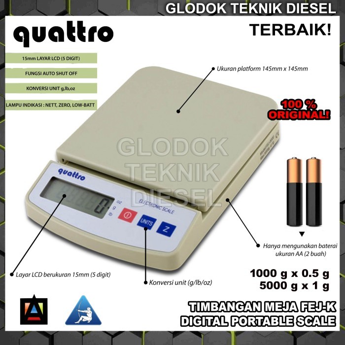 Quattro Timbangan Meja Digital 5 & 1 KG Portable Mini Scale FEJ-K ORI