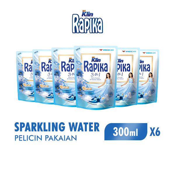 Rapika Pewangi Pakaian Biru Sparkling Water Pouch 300 ml x6