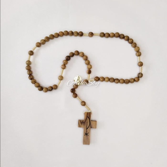 cusss order] Rosario Kayu Olive Bulat Ukir Mawar Rohani Katolik