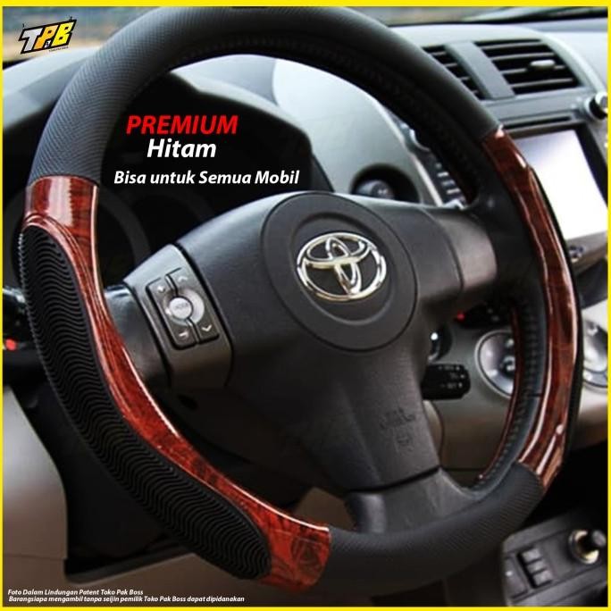 Cover Stir mobil sarung Setir kulit carbon kayu hitam livina innova dl