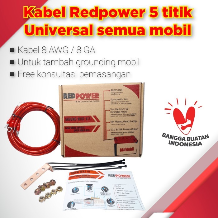 Redpower Kabel Ground 8 AWG untuk mobil 5 titik grounding