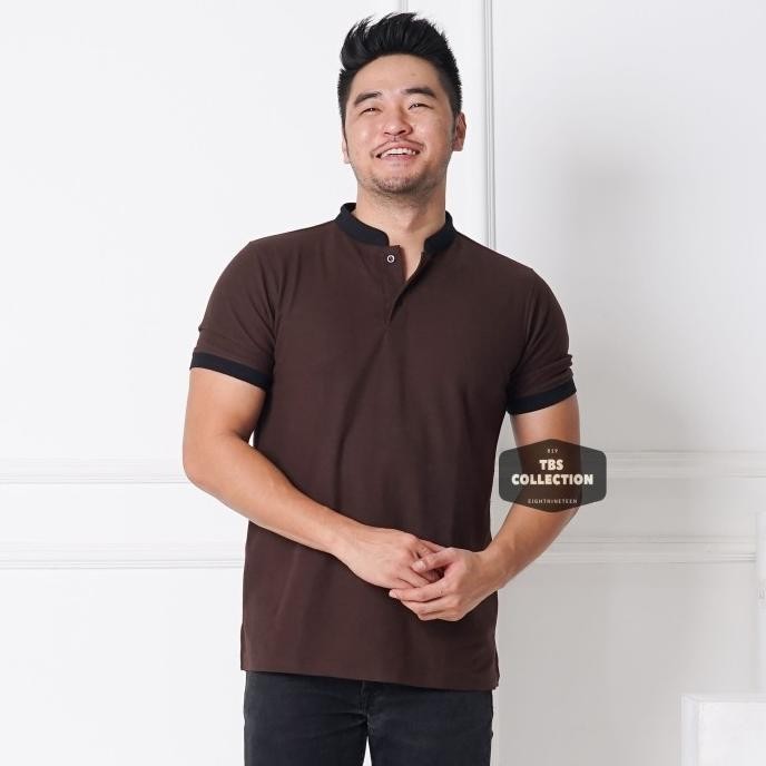 POLO SHIRT PRIA KAOS POLO PRIA PENDEK KERAH SHANGHAI POLOS COKLAT TUA