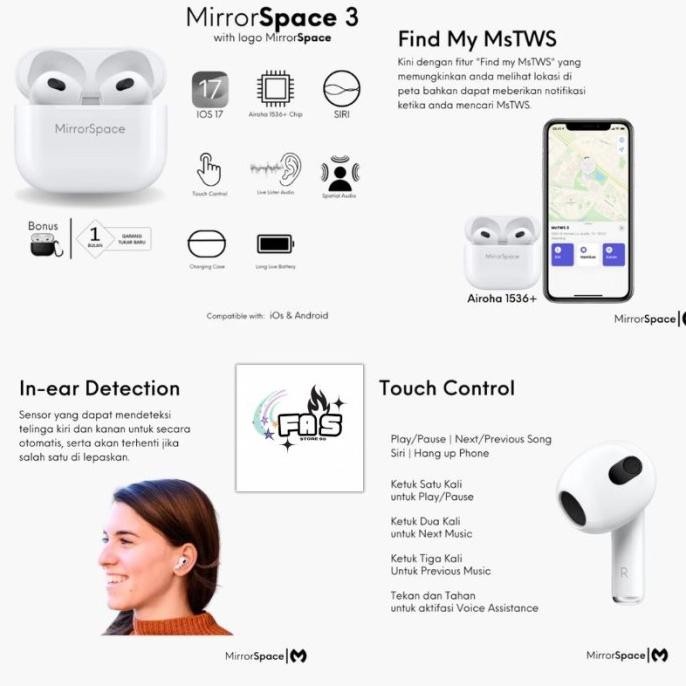 TERBARU - MirrorSpace Gen 3 Wireless Charging Case TWS Bluetooth