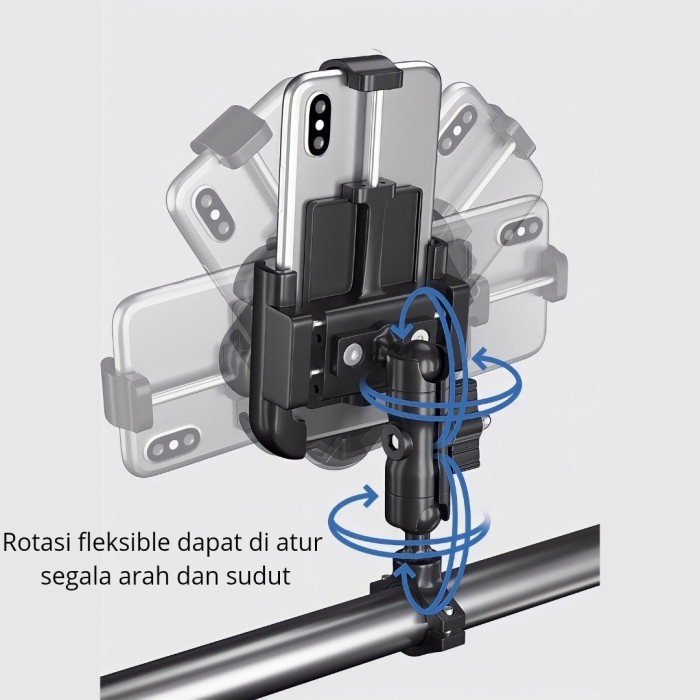 GUB P50 Holder HP Motor Full Besi Stang Spion Dudukan Tempat Handphone