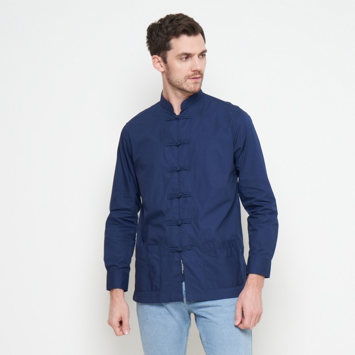 Salt N Pepper Kemeja Cheongsam Pria Lengan Panjang 0228 Navy Blue New