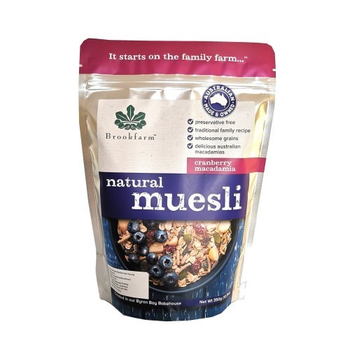 

BROOKFARM NATURAL MUESLI CRANBERRY MACADAMIA 350GR granola oats