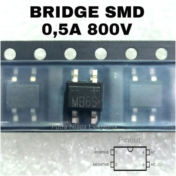 Murah (2) Dioda Bridge SMD MB6S 0,5A 800V putr4n Segera Beli