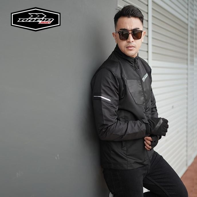 TERLARIS - Jaket motor rapid BLACKHAWK full black hitam kombinasi bahan carbon