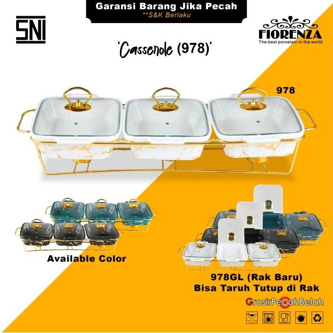 Wadah Saji Penghangat Casserole Basi Set Motif Marble Fiorenza 978