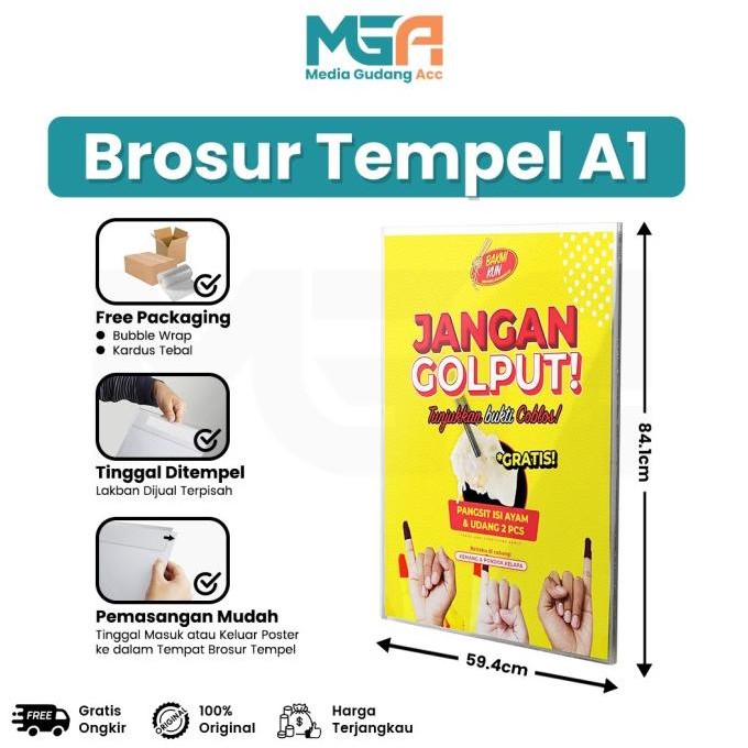 

BEBAS ONGKIR - TEMPAT BROSUR AKRILIK / AKRILIK TEMPEL / SIGN HOLDER AKRILIK A1