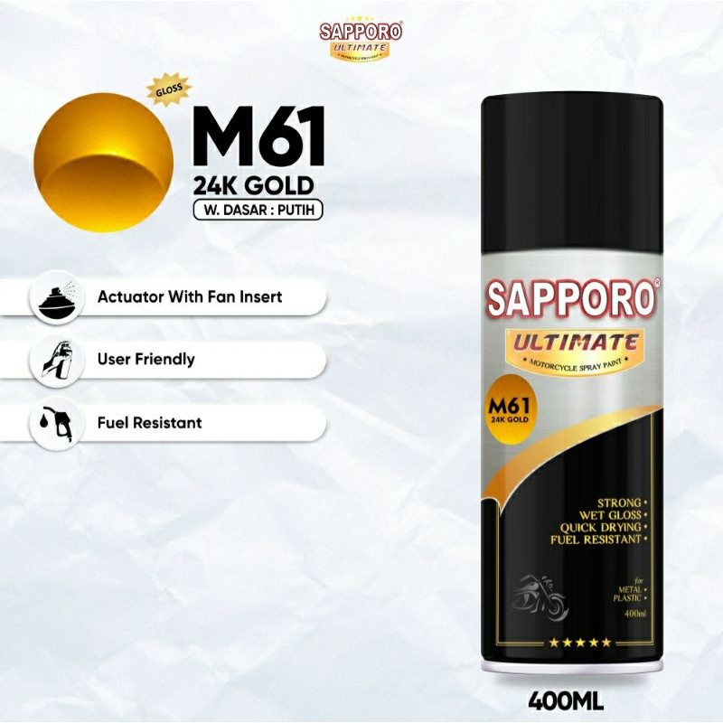 #MAU# Cat Semprot Sapporo Ultimate M61 24K Gold 400ml Kuning Emas Metallic 24K Cat Spray Duco Sappor