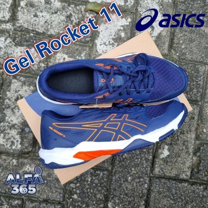 promo sepatu badminton / voli asics gel rocket 11 peacoat / shocking orange