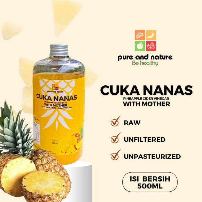 

Cuka Nanas Pure and Nature Original 100%/Pineapple Cider Vinegar With Mother 500 ml