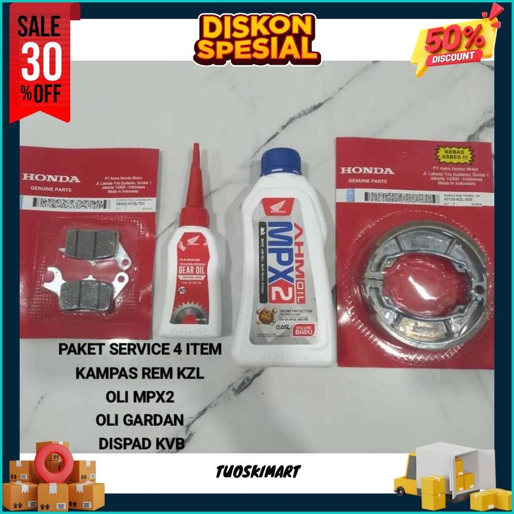 Paket Hemat Set Service Rem Motor Honda  Ahm Beat / Beat Fi / Vario / Spacy Kvb Kzl Mpx2 Gear Oli Ah